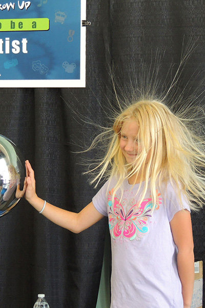 Girl touching static electricity ball
