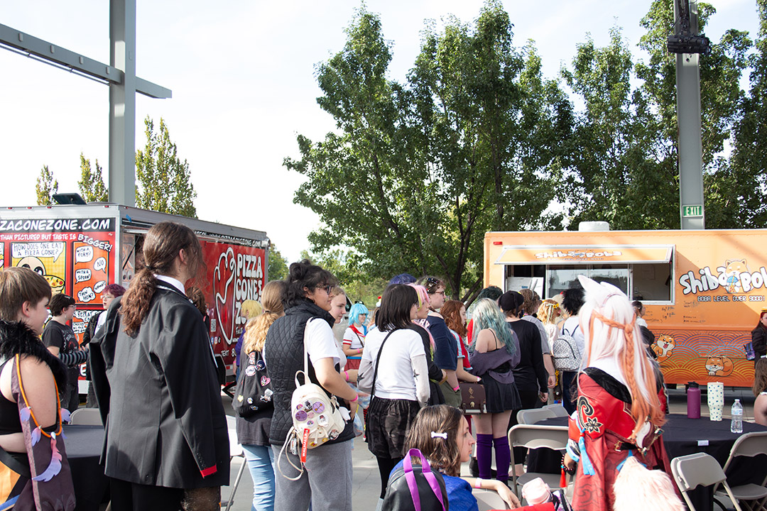 Attendees at the food trucks