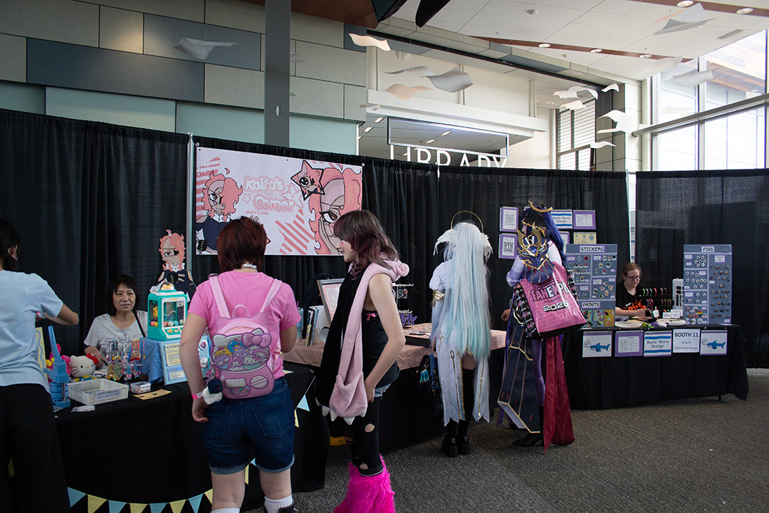 Attendees at vendor booths